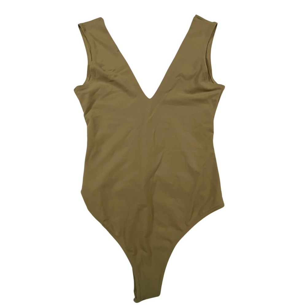Intimately Free People Womens Deep V-Neck Thong Bodysuit Tan Olive Size XS